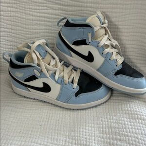 Nike Air Jordan 1 Mid Light Blue and White Sneakers